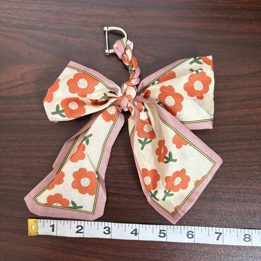 Flower Scarf Keychains Bag Charm Fashionable Ribbon Bow Key Chain Colorful New - Picture 4 of 5